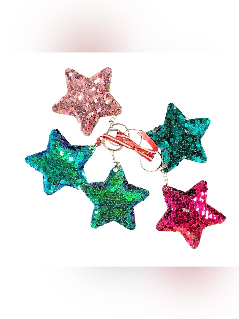 Sequined star keychains (5)